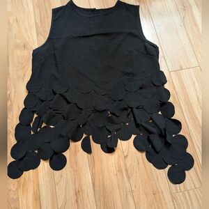 SHEIN Black Sleeveless Laser Cut Petal Fringe Hem Tank Top - Size L